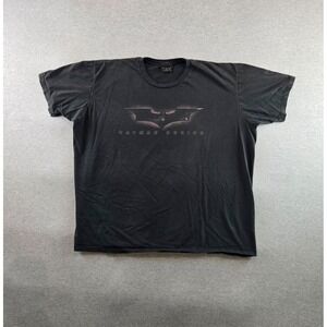 VINTAGE BATMAN BEGINS T-SHIRT MENS 3XL FADED BLACK MOVIE PROMO Y2K LOGO DC 2005